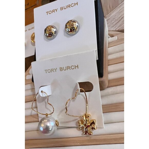 SET OF 2!! TORY BURCH LOGO STUD AND DROP EARRING SET - Picture 3 of 6